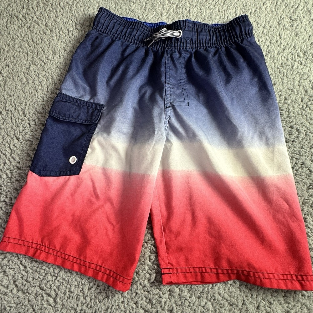 Cat & Jack Boys Red White Blue Swim Trunks Swimsuit UPF 50+ Size Medium 8/10